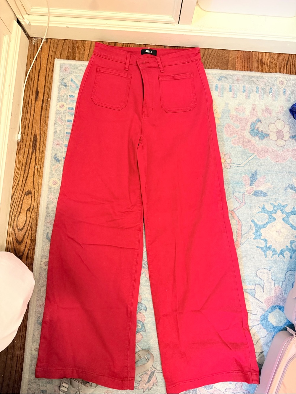 Just Black Red High-Rise Wide-Leg Jeans
